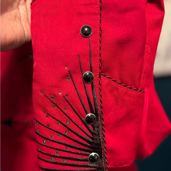 Panhandle Slim Red Embroidered Bling Western Shirt With Snap Closure - Picture 10 of 10